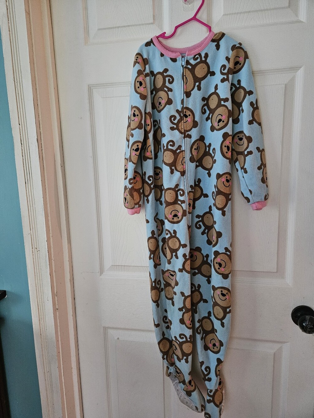 Carter's Light Blue Monkey Print Sleep Sack with Pink Trim
